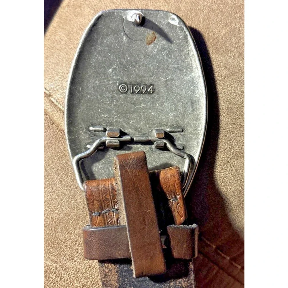 Vintage Belt & 1994 Buckle Brown Western Leather 41” Cowboy Tooled Supple Y2K